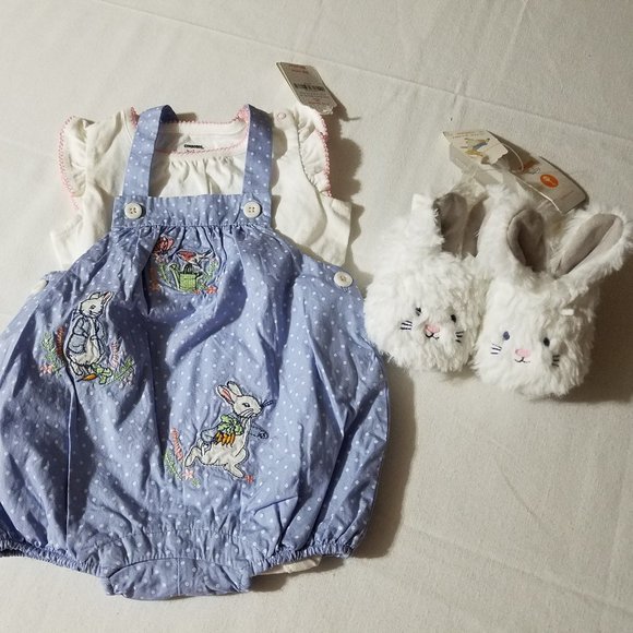 Gymboree Peter Rabbit NWT 6-12 month bodysuit & romper set, Size 03 Bunny slipp.